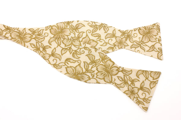 Cream and Metallic Gold Floral Bow Tie