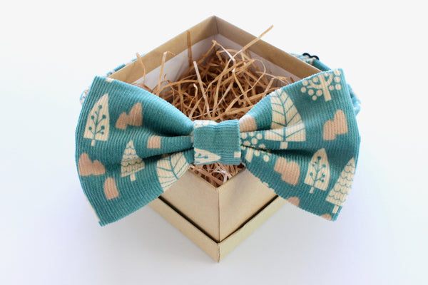Woodland Turquoise Corduroy Adult Bow Tie