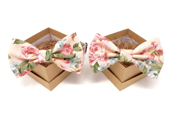 Soft Pink Floral Bow Tie