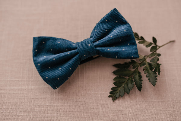 Blue Pin Dot Corduroy Bow Tie