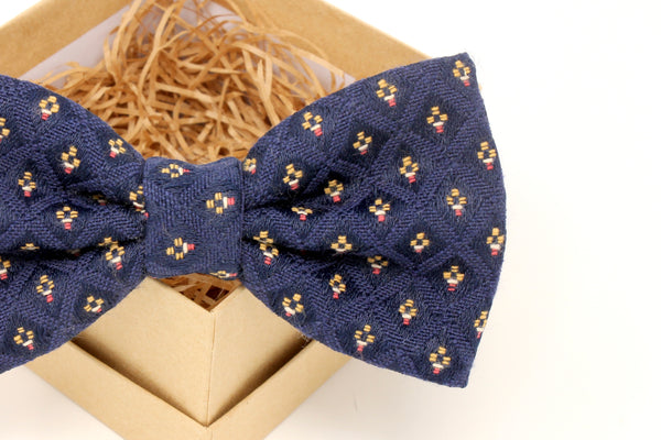 Navy Blue Diamond Pattern Bow Tie