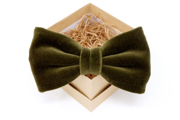 Olive Green Velvet Bow Tie