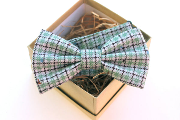 Grey & Green Plaid Bow Tie