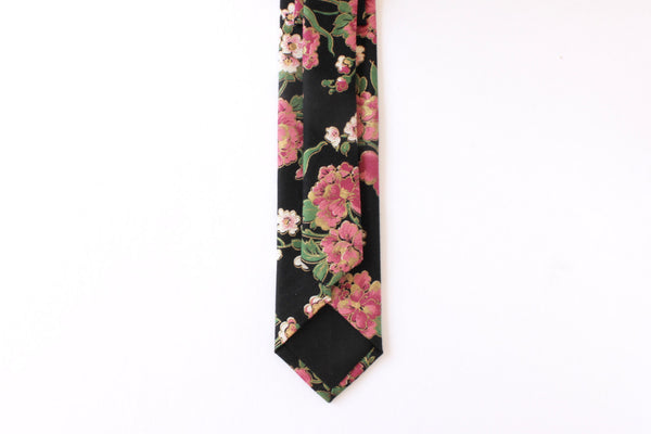 Black, Pink, & Gold Floral Skinny Tie