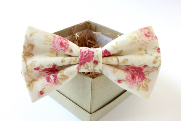 Pink & Cream Floral Bow Tie & Pocket Square Gift Set