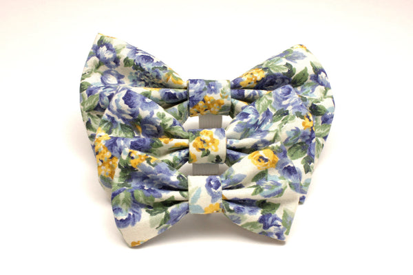 Blue and Gold Floral Pet Bow Tie