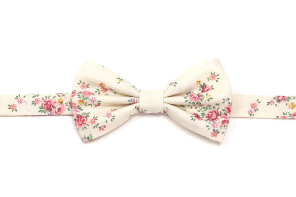 Cream and Pink Floral Bow Tie