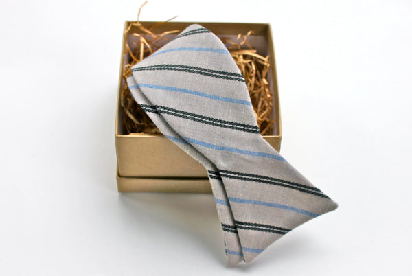 Grey & Blue Striped Bow Tie
