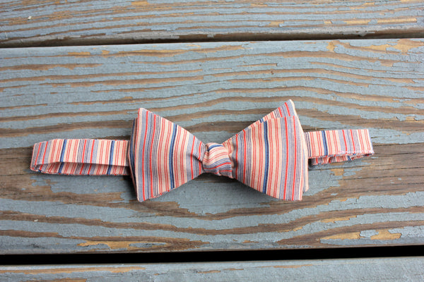 Salmon & Navy Striped Bow Tie