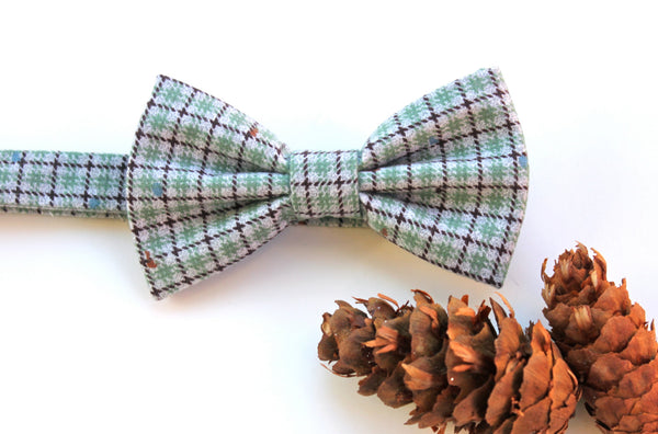 Grey & Green Plaid Bow Tie