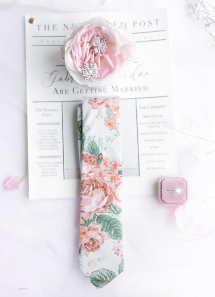 Light Blue and Dusty Rose Floral Tie