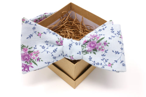 Blue and Purple Floral Bow Tie