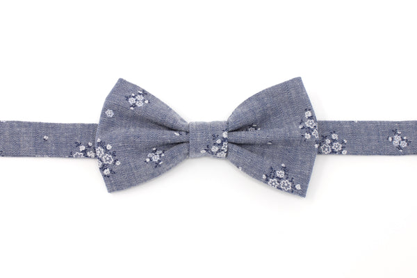 Blue Chambray Floral Bow Tie