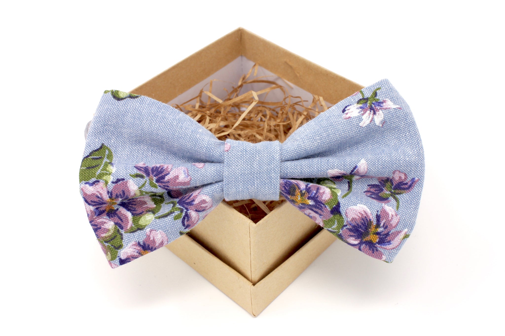 Light Denim & Purple Floral Bow Tie