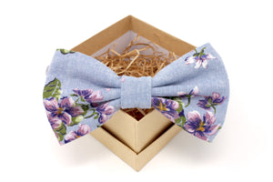 Light Denim & Purple Floral Bow Tie