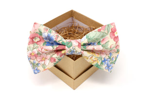 Pink, Blue, and Tan Floral Bow Tie