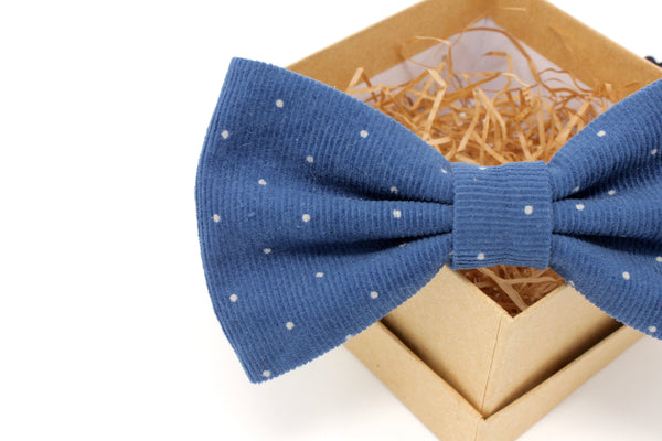 Blue Pin Dot Corduroy Bow Tie