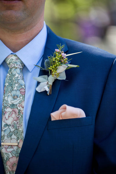 Blue and Pink Floral Skinny Tie