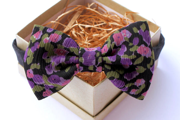 Purple & Black Floral Bow Tie