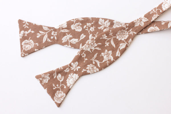 Brown and White Floral Bow Tie