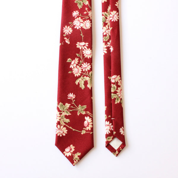 Red & White Floral Skinny Tie