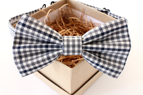 Grey and Black Gingham Children's Bow Tie