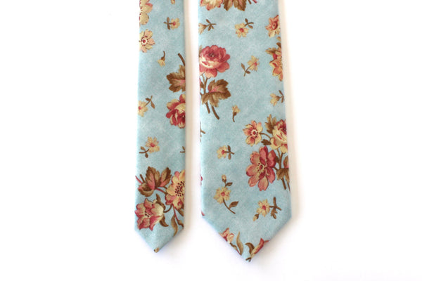 Light Blue Floral Skinny Tie