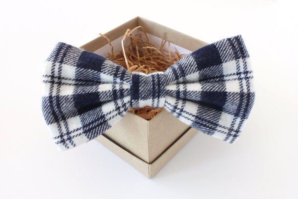 Navy Plaid Bow Tie & Pocket Square Gift Set
