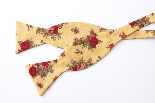 Gold and Red Floral Bow Tie