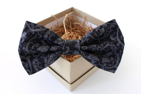Black and Grey Print Bow Tie