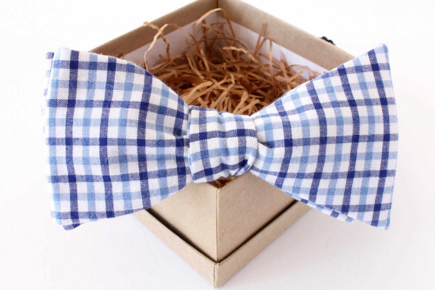 Light Blue and Navy Gingham Bow Tie