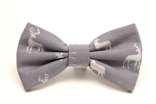 Grey and Silver Deer Print Dog Bow Tie