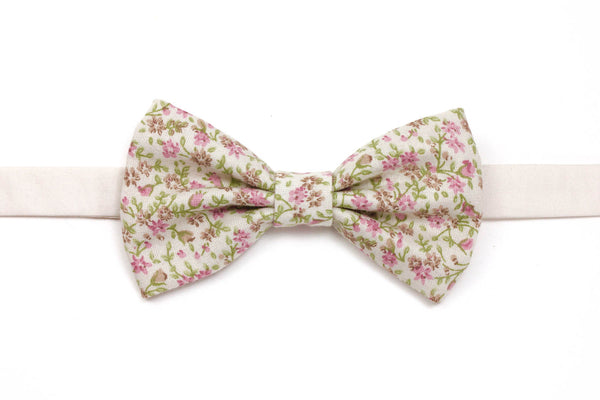 Pink, Green, & Beige Floral Bow Tie