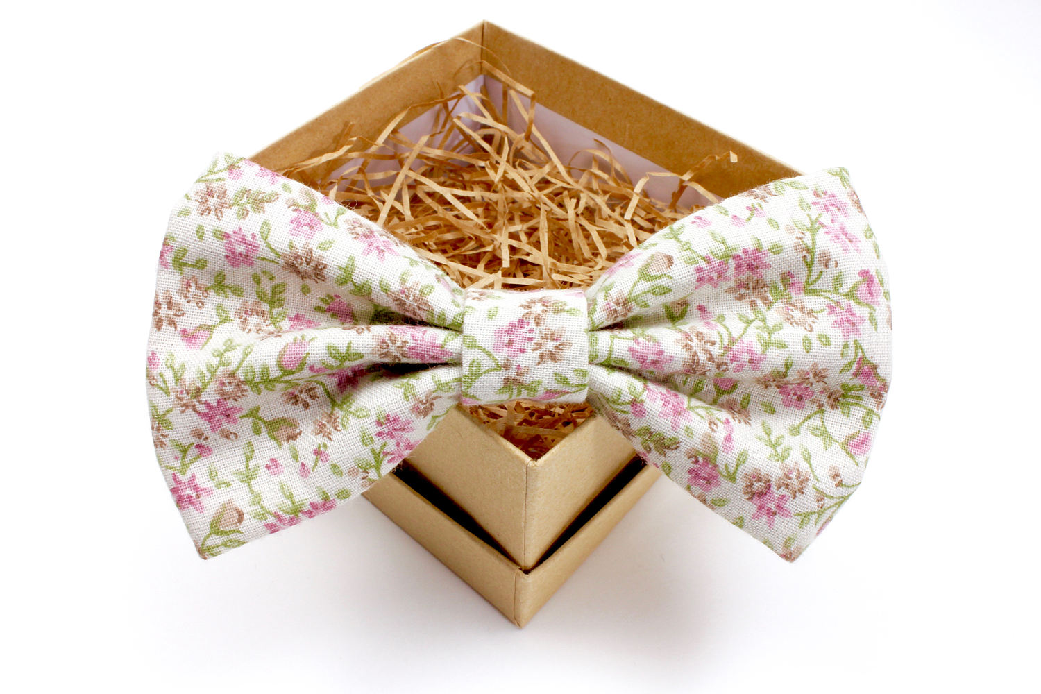 Pink, Green, & Beige Floral Bow Tie