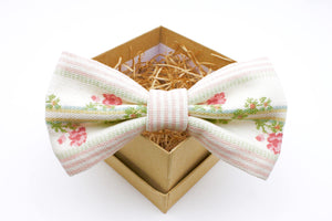 Pink & Cream Floral Stripe Bow Tie