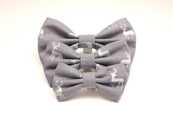 Grey and Silver Deer Print Dog Bow Tie
