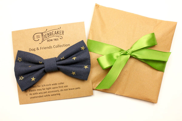 Navy and Gold Star Dog Bow Tie