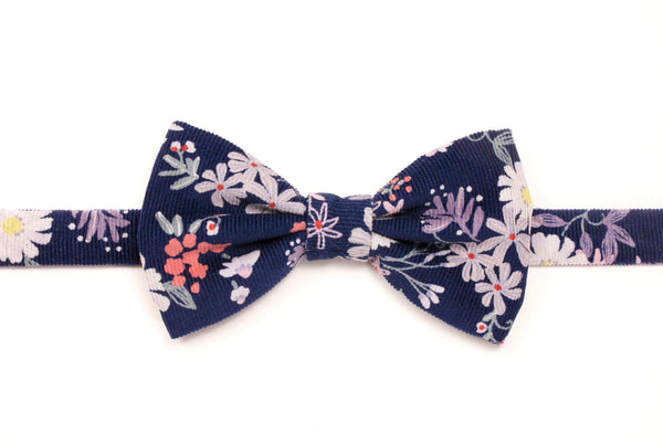 Navy and Purple Floral Corduroy Bow Tie