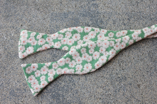 Green Floral Brushed Cotton Bow Tie