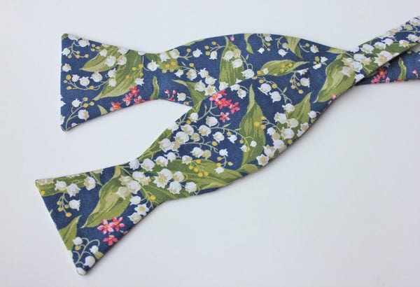 Blue and Green Lily of the Valley Floral Bow Tie