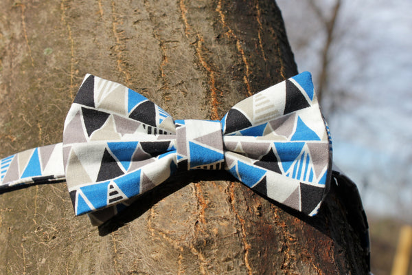 Blue and Grey Triangle Bow Tie