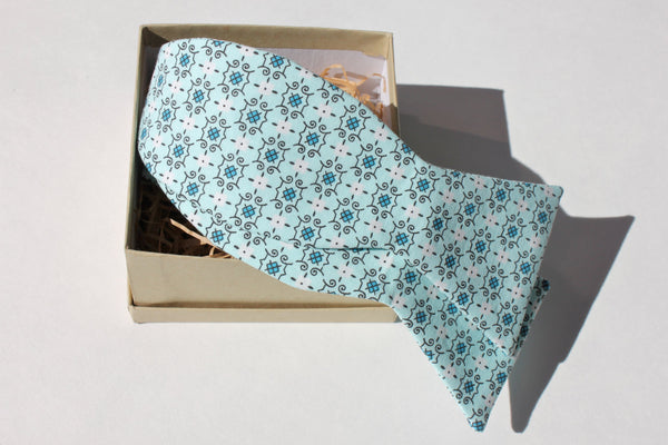 Aqua and Cerulean Print Bow Tie