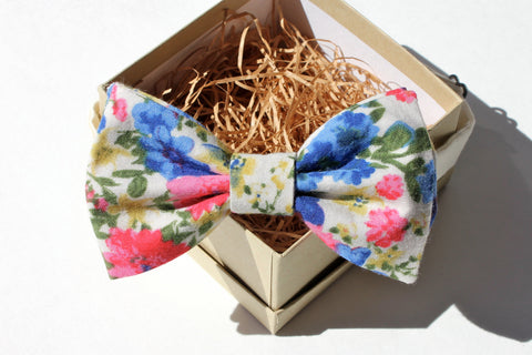Bright Pink & Blue Floral Bow Tie