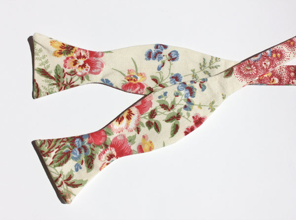 Cream Floral Pansy Bow Tie