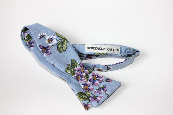 Light Denim and Purple Floral Bow Tie
