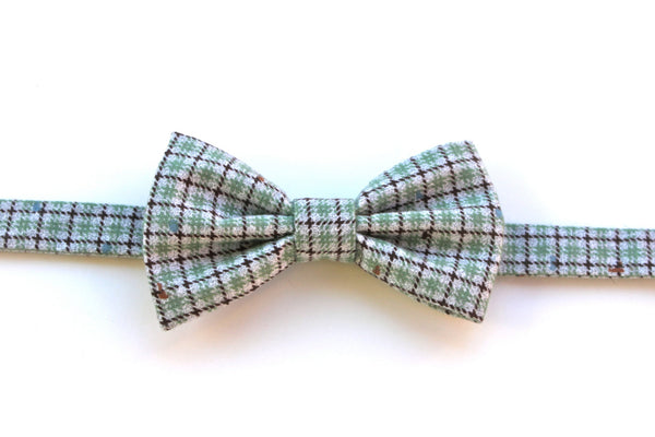 Grey & Green Plaid Bow Tie