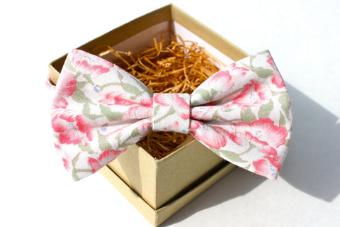 Light Pink & Sage Floral Bow Tie