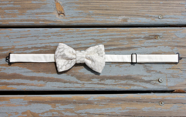 Ivory & Metallic Silver Bow Tie