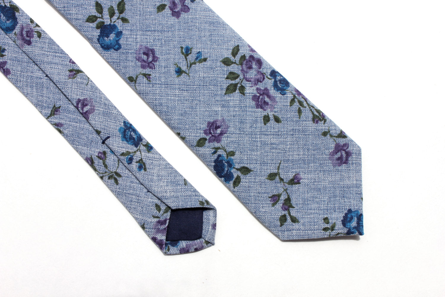 Blue Floral Chambray Skinny Tie