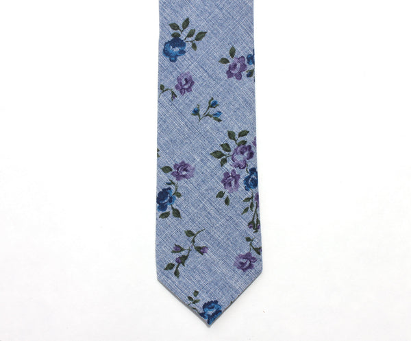 Blue Floral Chambray Skinny Tie